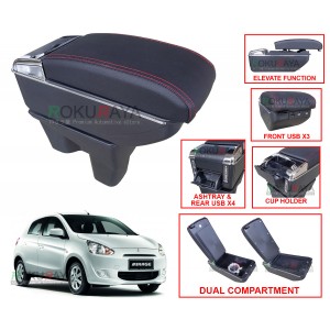 Mitsubishi Mirage (6th Gen) 2012 Custom Fit Multi Purpose USB Chrome Redline Leather Arm Rest Center Console Box